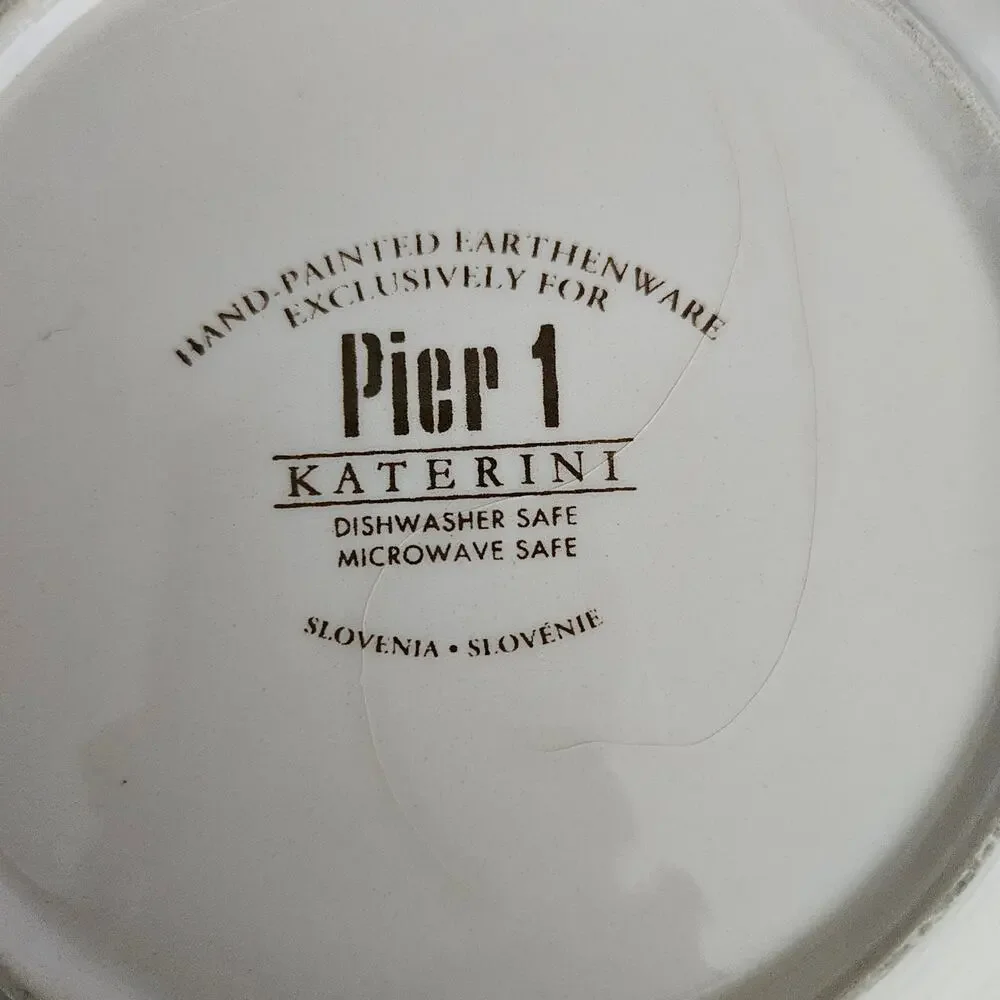 Pier 1 Katerini Cereal Bowls Set 2 Hand Painted Slovenia Blue Olive